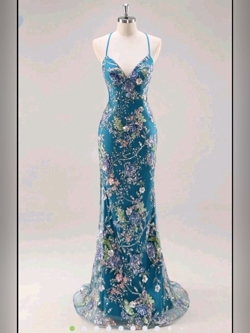 Zapaka Peacock Mermaid Spaghetti Straps Sequin/Applique Long Formal Dress